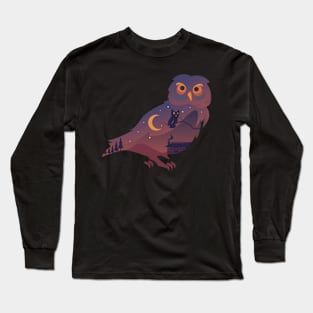 Owl Design with Nature Double Exposure for Animal Lovers Long Sleeve T-Shirt